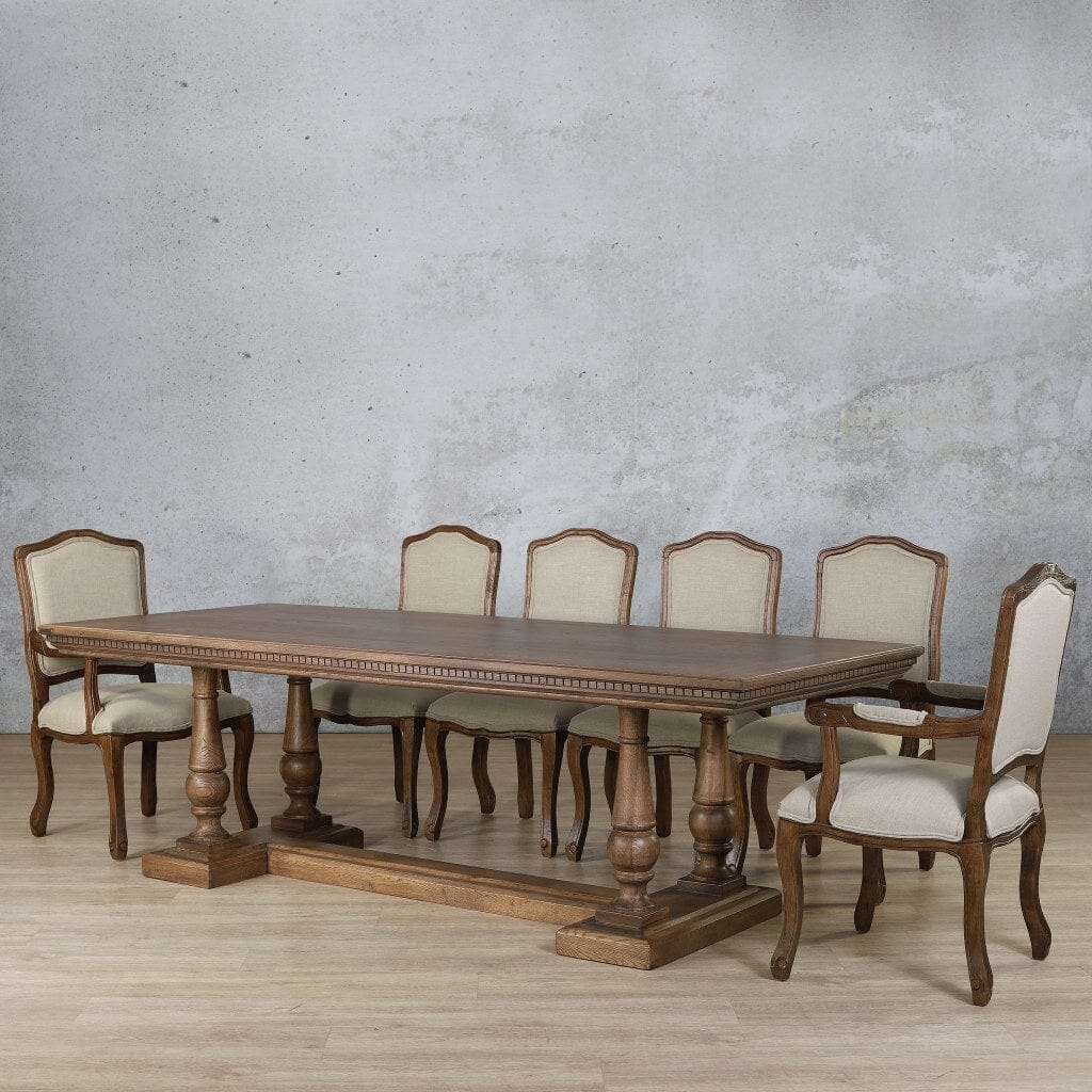 Charlotte Fluted Wood Top & Duke 10 Seater Dining Set Dining room set Leather Gallery Antique Dark Oak