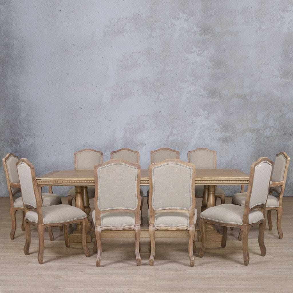 Charlotte Fluted Wood Top & Duke 10 Seater Dining Set Dining room set Leather Gallery Antique Natural Oak