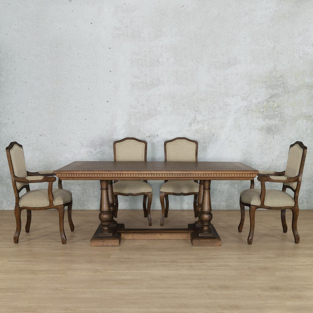 Charlotte Fluted Wood Top & Duke 6 Seater Dining Set Dining room set Leather Gallery Antique Dark Oak 