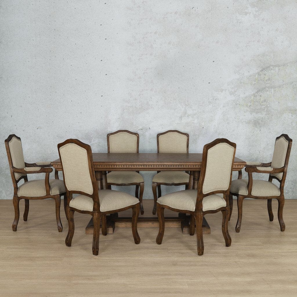 Charlotte Fluted Wood Top & Duke 6 Seater Dining Set Dining room set Leather Gallery Antique Dark Oak