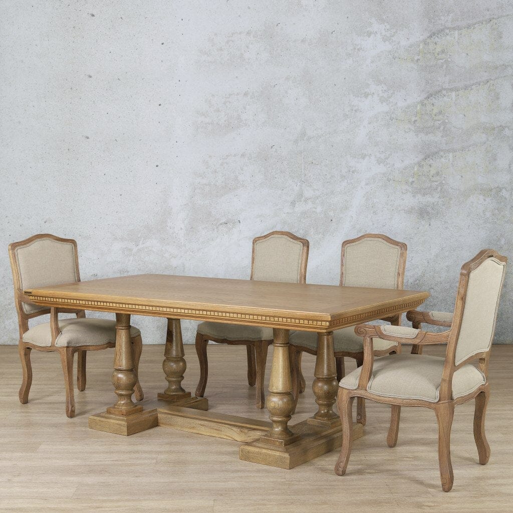 Charlotte Fluted Wood Top & Duke 6 Seater Dining Set Dining room set Leather Gallery Antique Natural Oak