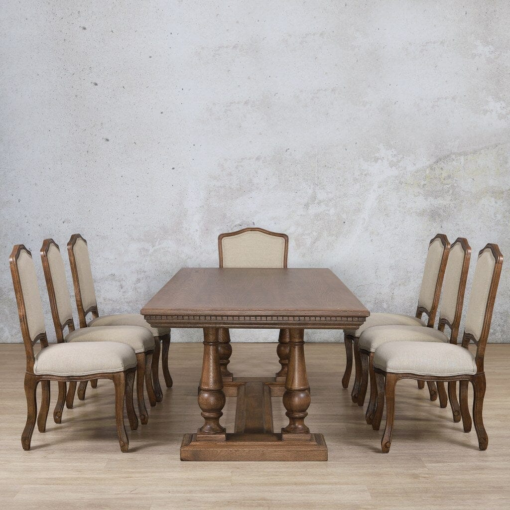 Charlotte Fluted Wood Top & Duke 8 Seater Dining Set Dining room set Leather Gallery Antique Dark Oak
