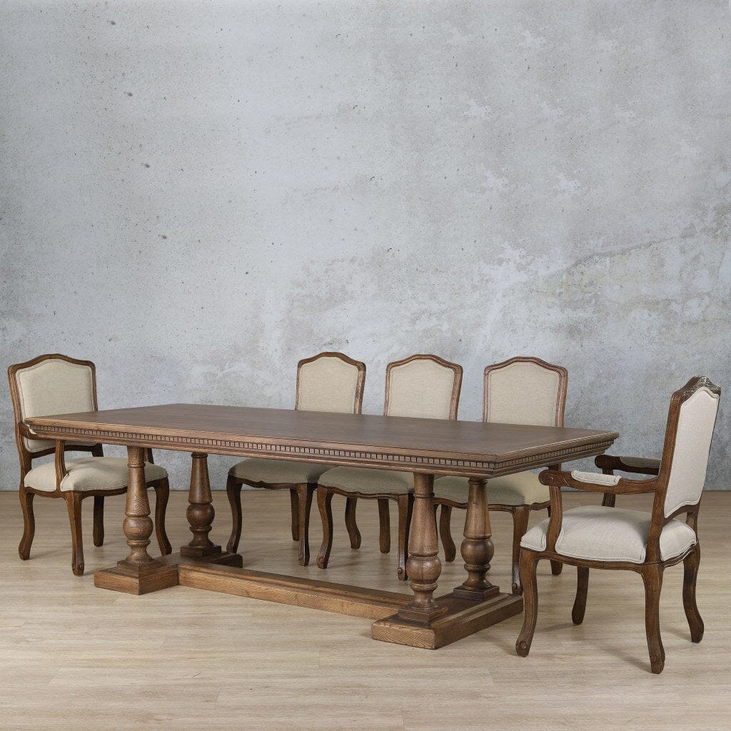 Charlotte Fluted Wood Top & Duke 8 Seater Dining Set Dining room set Leather Gallery Antique Dark Oak