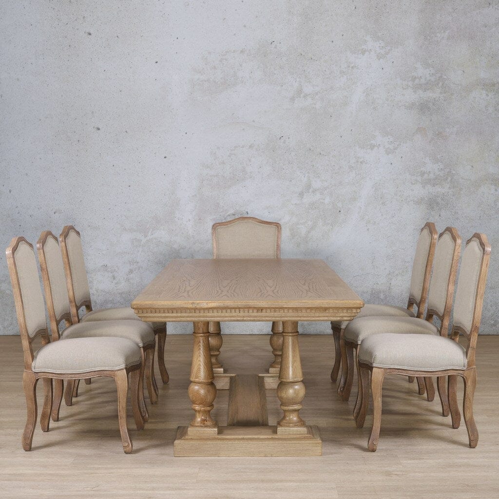 Charlotte Fluted Wood Top & Duke 8 Seater Dining Set Dining room set Leather Gallery Antique Natural Oak