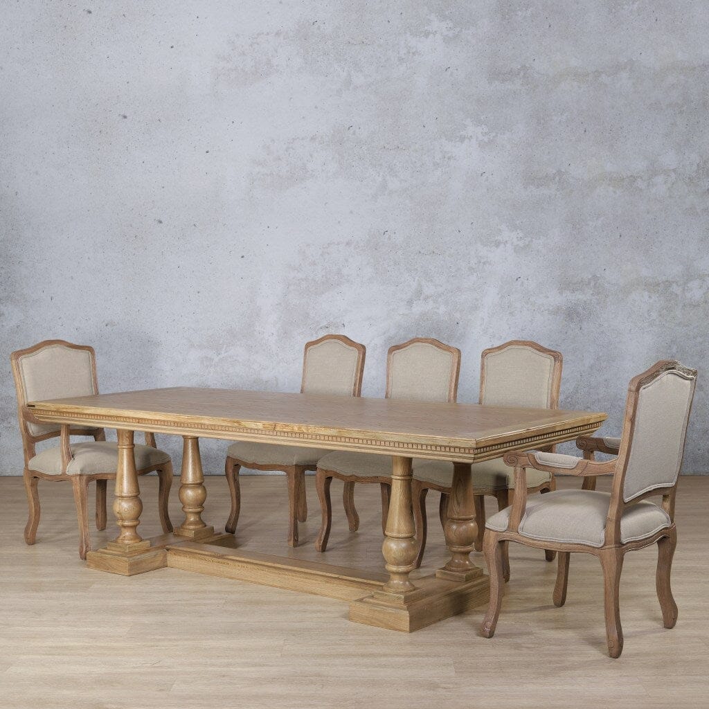 Charlotte Fluted Wood Top & Duke 8 Seater Dining Set Dining room set Leather Gallery Antique Natural Oak