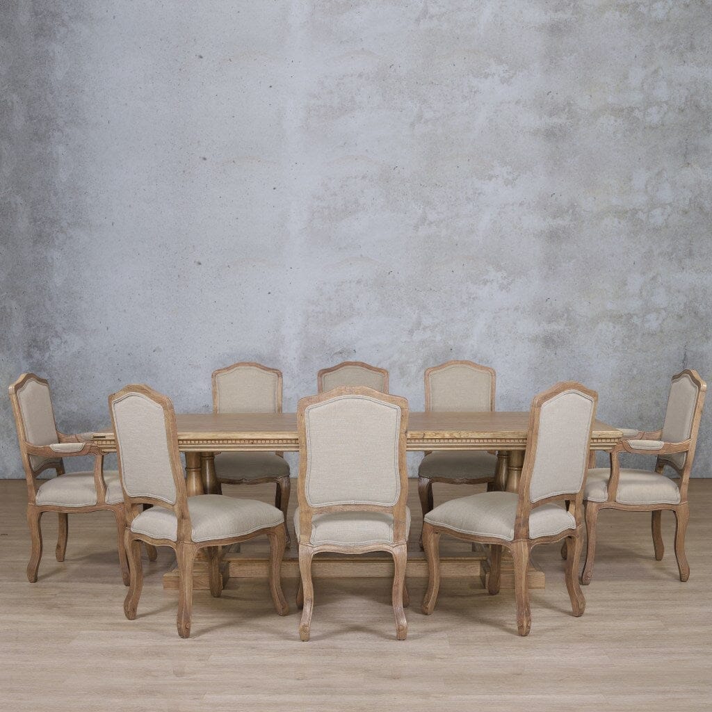 Charlotte Fluted Wood Top & Duke 8 Seater Dining Set Dining room set Leather Gallery Antique Natural Oak