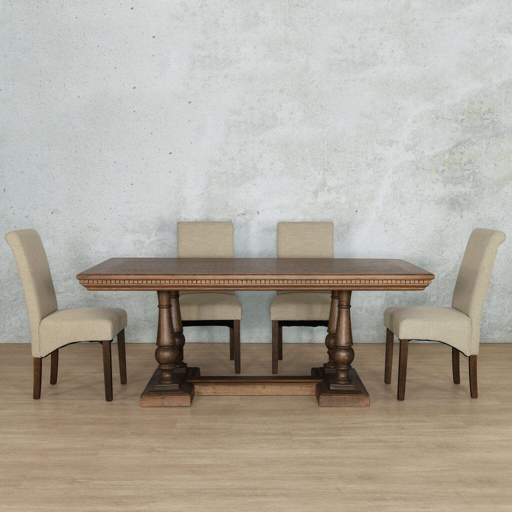 Charlotte Fluted Wood Top & Windsor 6 Seater Dining Set Dining room set Leather Gallery Antique Dark Oak Fluted Wood 
