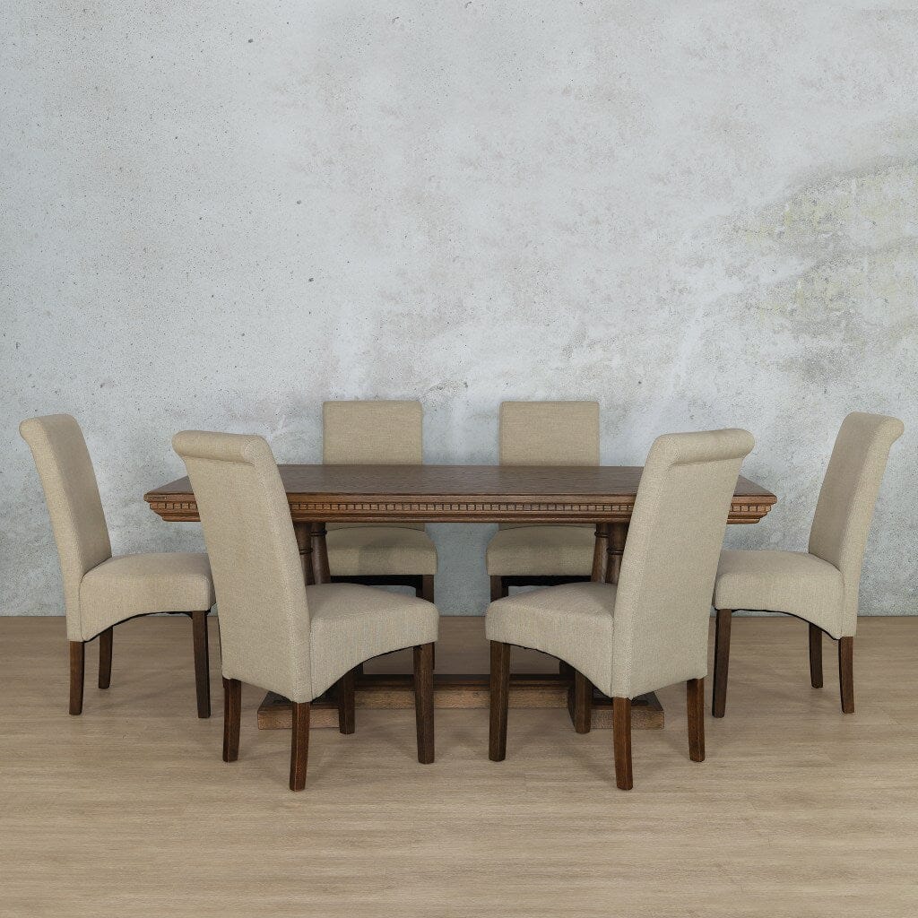 Charlotte Fluted Wood Top & Windsor 6 Seater Dining Set Dining room set Leather Gallery Antique Dark Oak