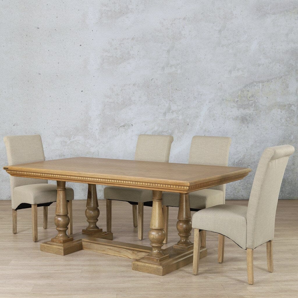Charlotte Fluted Wood Top & Windsor 6 Seater Dining Set Dining room set Leather Gallery Antique Natural Oak