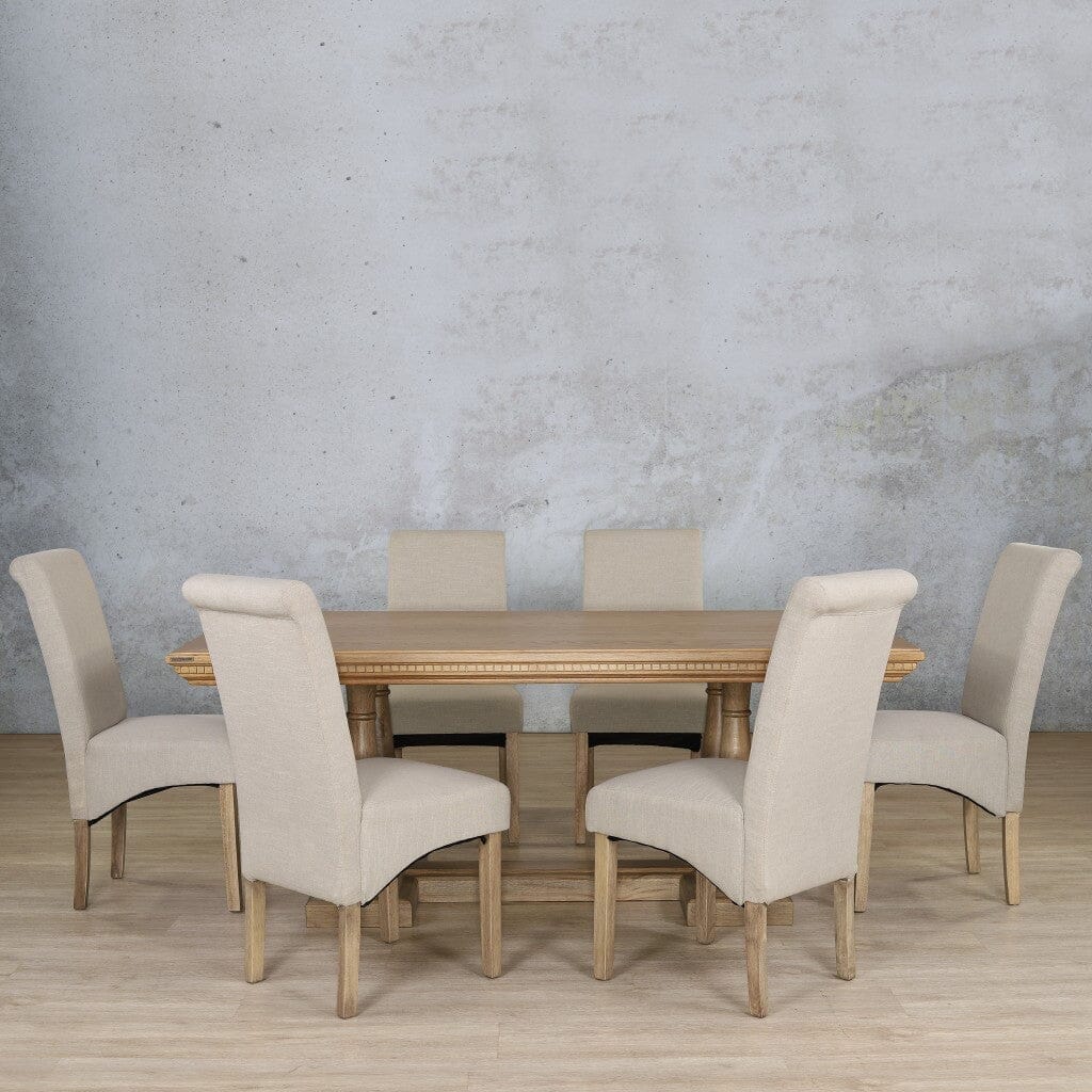 Charlotte Fluted Wood Top & Windsor 6 Seater Dining Set Dining room set Leather Gallery Antique Natural Oak