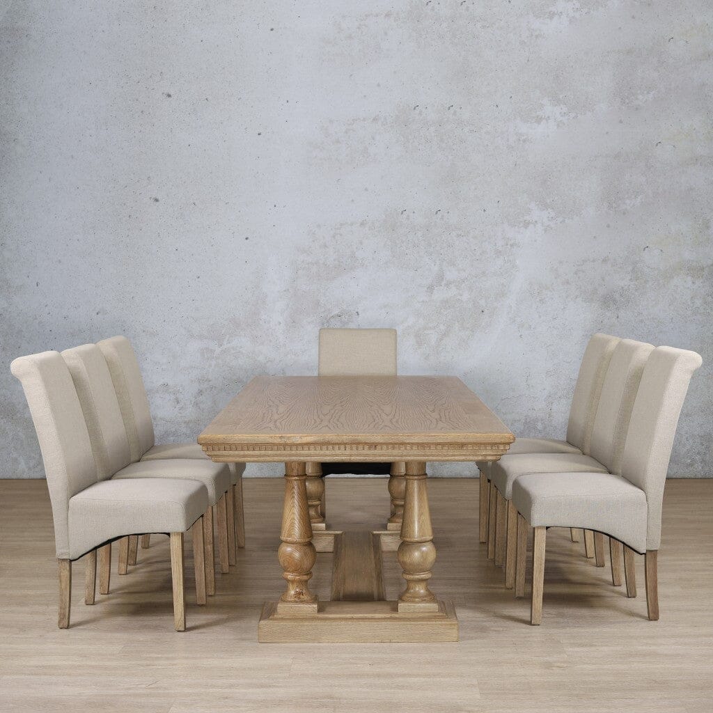 Charlotte Fluted Wood Top & Windsor 8 Seater Dining Set Dining room set Leather Gallery Antique Natural Oak 