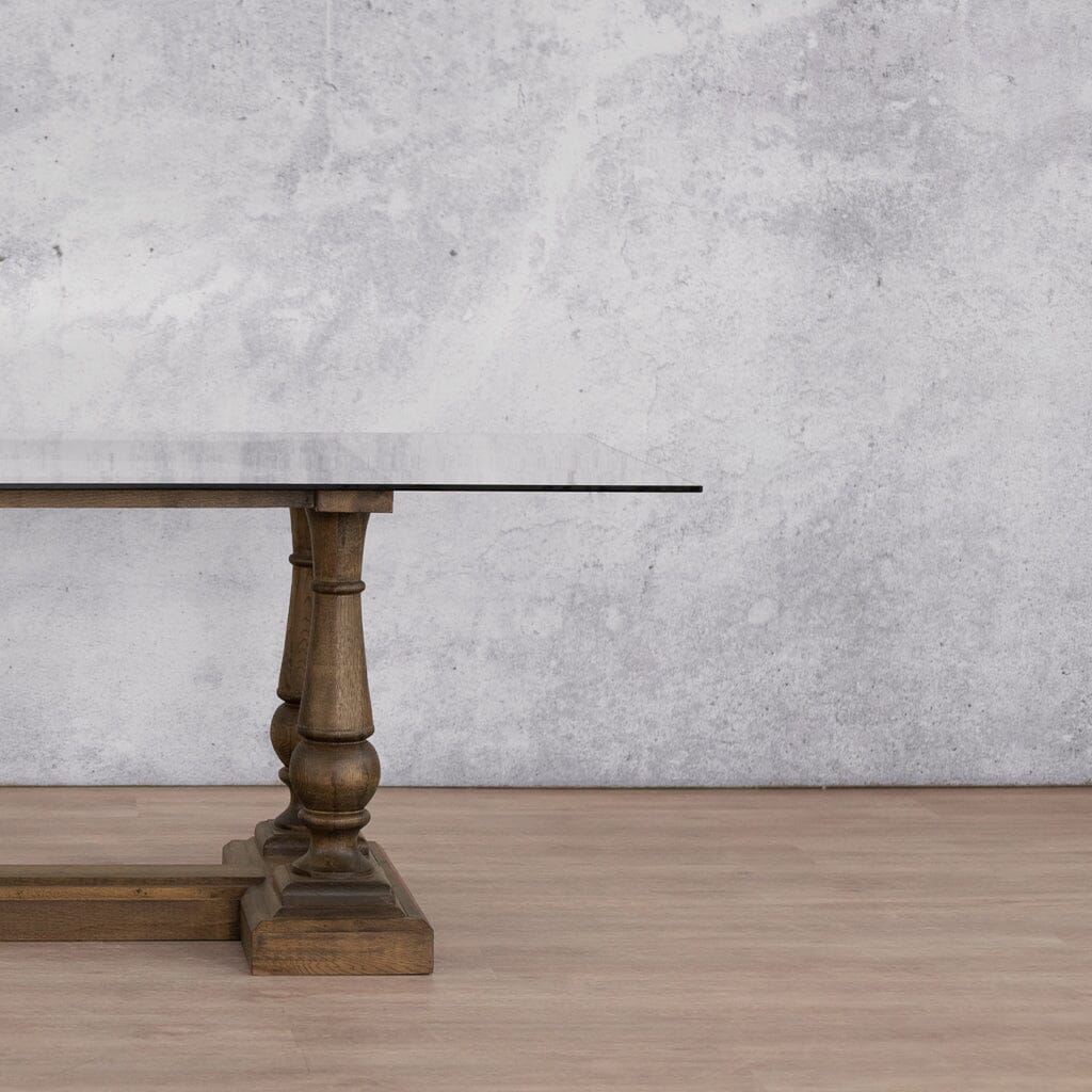Charlotte Glass Dining Table - 1.9M / 6 Seater Dining Table Leather Gallery antique dark oak