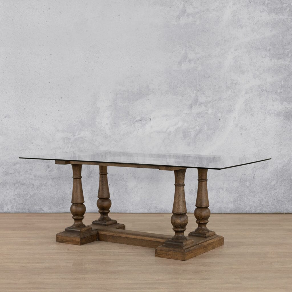 Charlotte Glass Dining Table - 2.4M / 8 or 10 Seater Dining Table Leather Gallery-antique-dark-oak