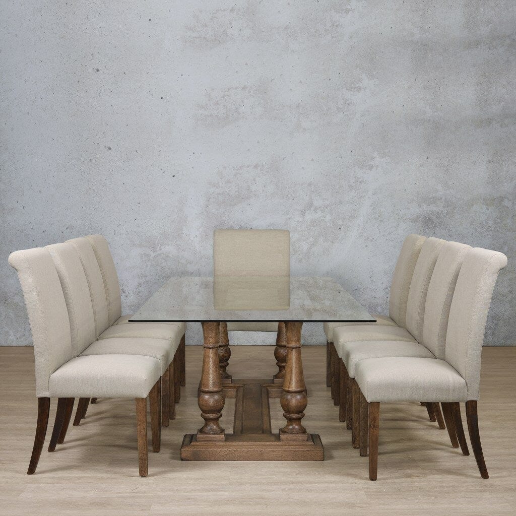 Charlotte Glass Top & Baron 10 Seater Dining Set Dining room set Leather Gallery Antique Dark Oak