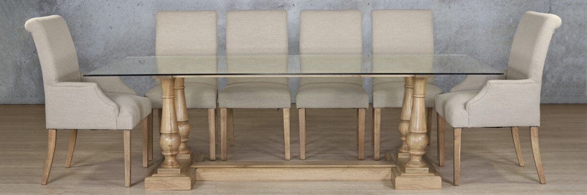 Charlotte Glass Top & Baron 10 Seater Dining Set Dining room set Leather Gallery 