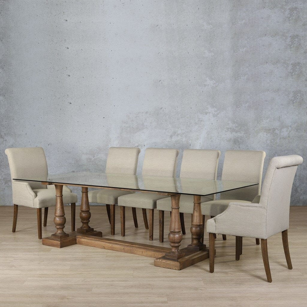 Charlotte Glass Top & Baron 10 Seater Dining Set Dining room set Leather Gallery Antique Dark Oak