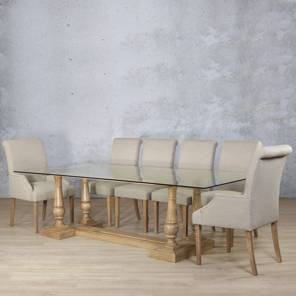 Charlotte Glass Top & Baron 10 Seater Dining Set Dining room set Leather Gallery Antique Natural Oak