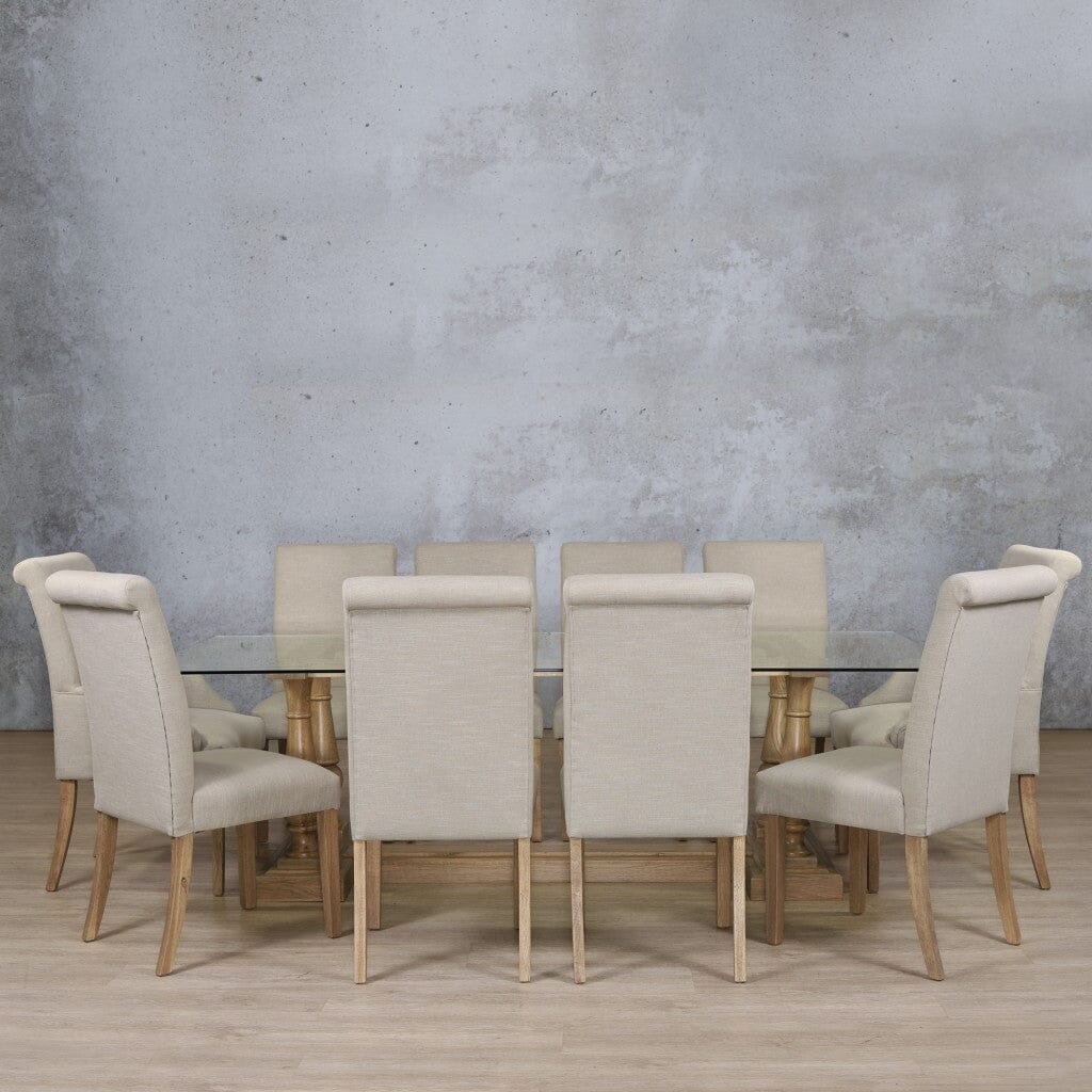Charlotte Glass Top & Baron 10 Seater Dining Set Dining room set Leather Gallery Antique Natural Oak