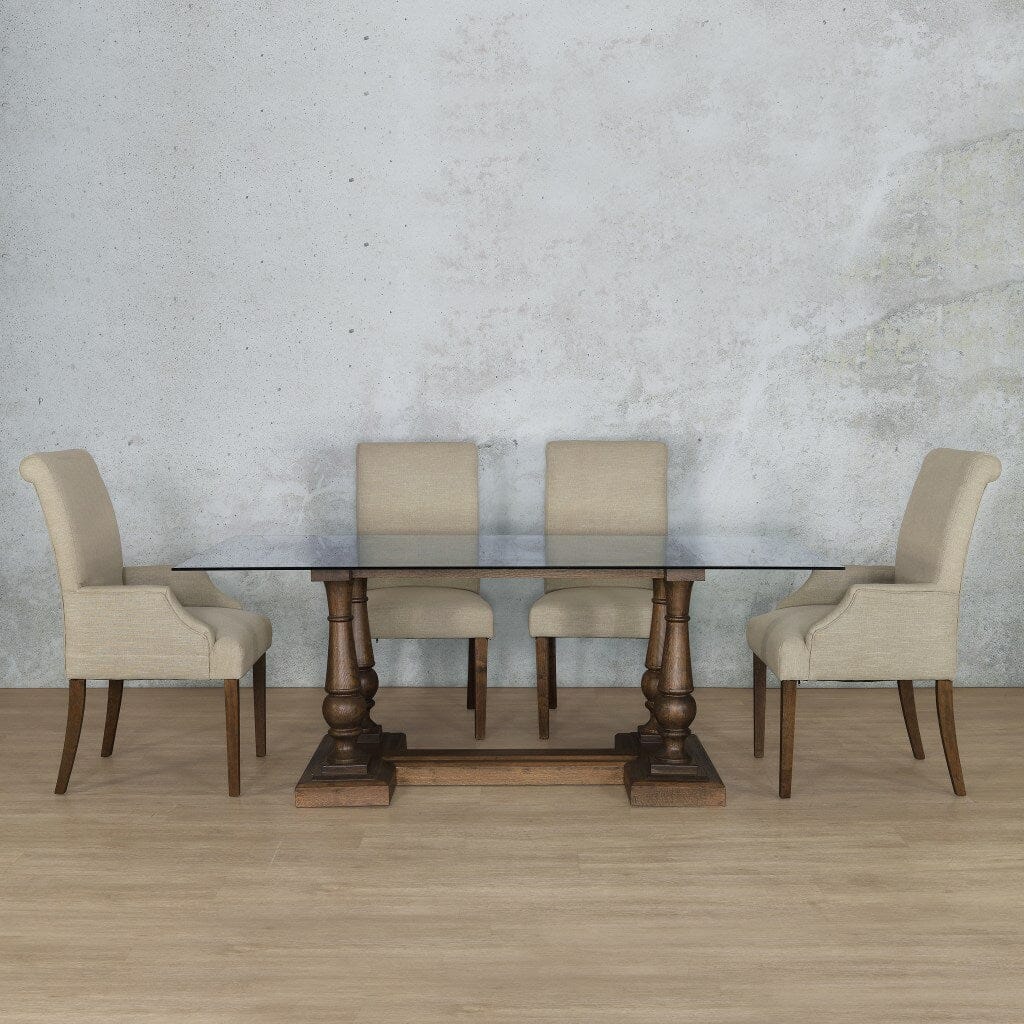 Charlotte Glass Top & Baron 6 Seater Dining Set Dining room set Leather Gallery Antique Dark Oak 