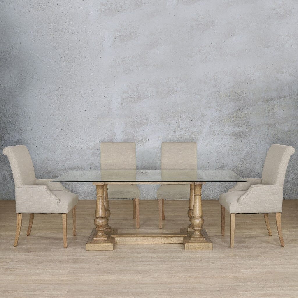 Charlotte Glass Top & Baron 6 Seater Dining Set Dining room set Leather Gallery Antique Natural Oak 