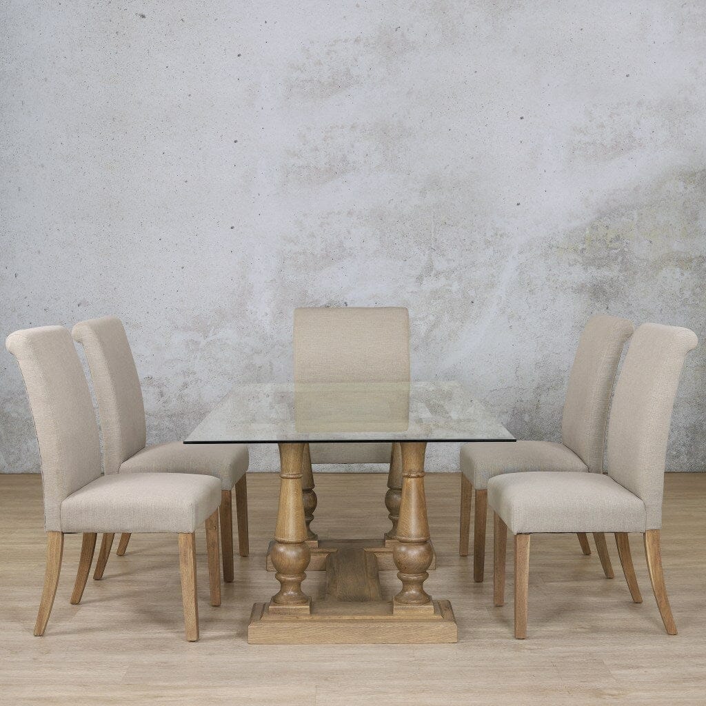 Charlotte Glass Top & Baron 6 Seater Dining Set Dining room set Leather Gallery  Antique Natural Oak 