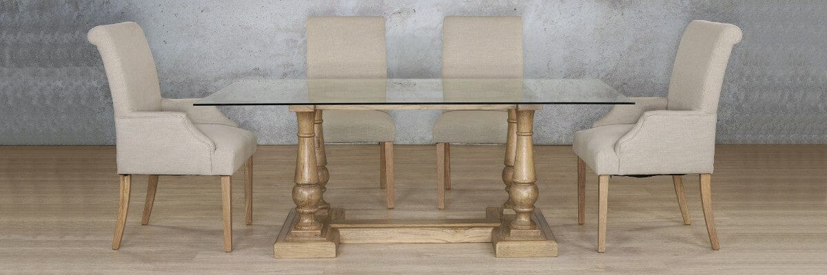 Charlotte Glass Top & Baron 6 Seater Dining Set Dining room set Leather Gallery 