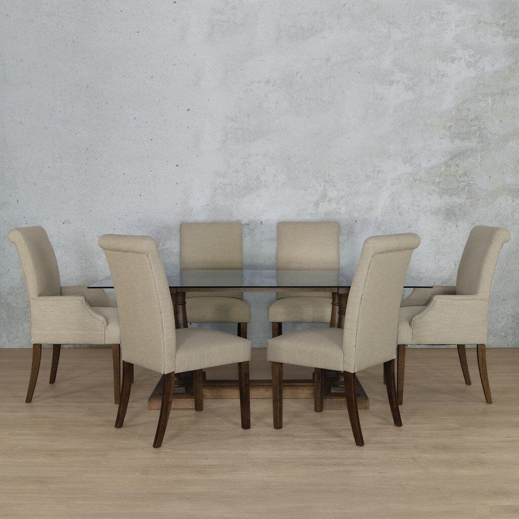 Charlotte Glass Top & Baron 6 Seater Dining Set Dining room set Leather Gallery  Antique Dark Oak 