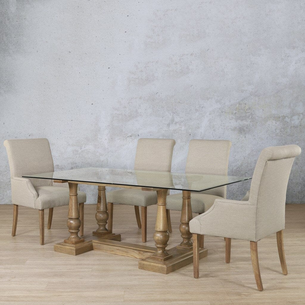 Charlotte Glass Top & Baron 6 Seater Dining Set Dining room set Leather Gallery  Antique Natural Oak 