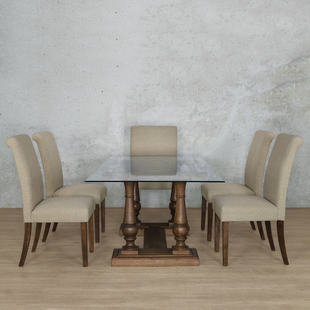 Charlotte Glass Top & Baron 6 Seater Dining Set Dining room set Leather Gallery  Antique Dark Oak 