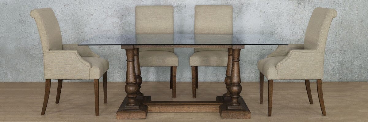 Charlotte Glass Top &amp; Baron 6 Seater Dining Set Dining room set Leather Gallery 