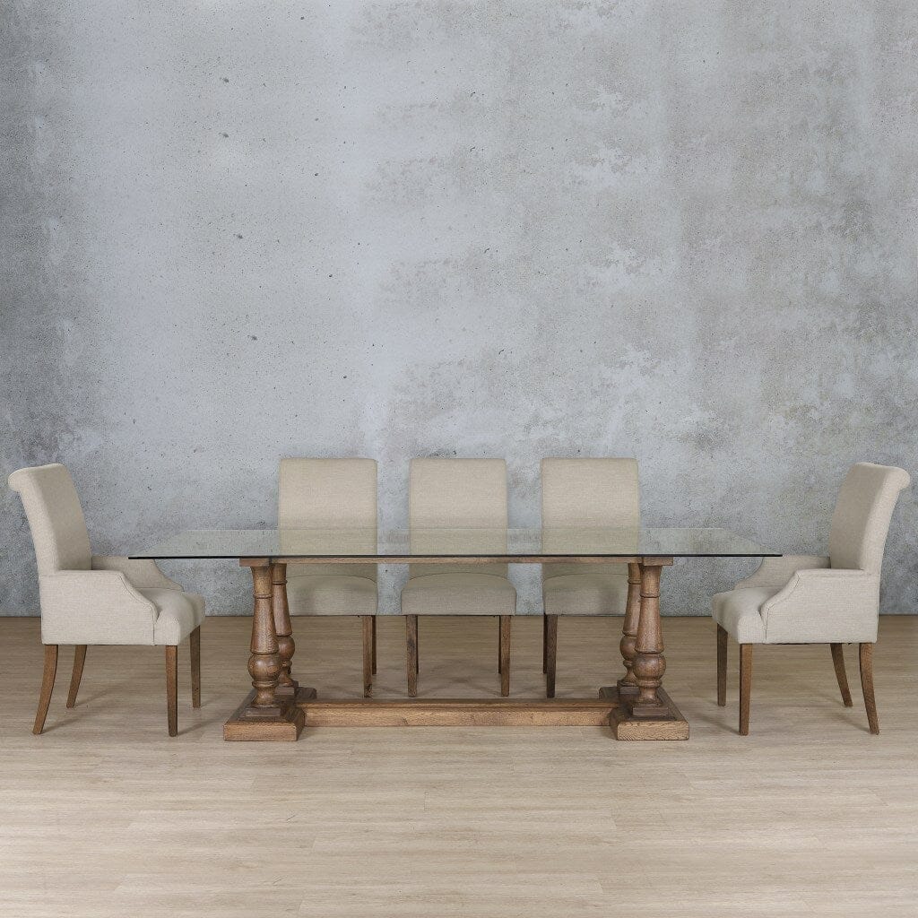 Charlotte Glass Top & Baron 8 Seater Dining Set Dining room set Leather Gallery Antique Dark Oak 