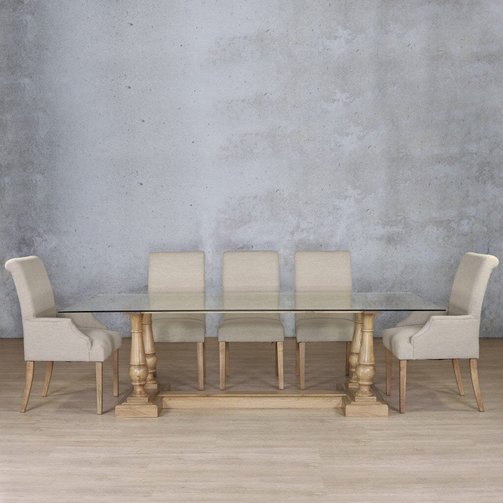 Charlotte Glass Top & Baron 8 Seater Dining Set Dining room set Leather Gallery Antique Natural Oak 