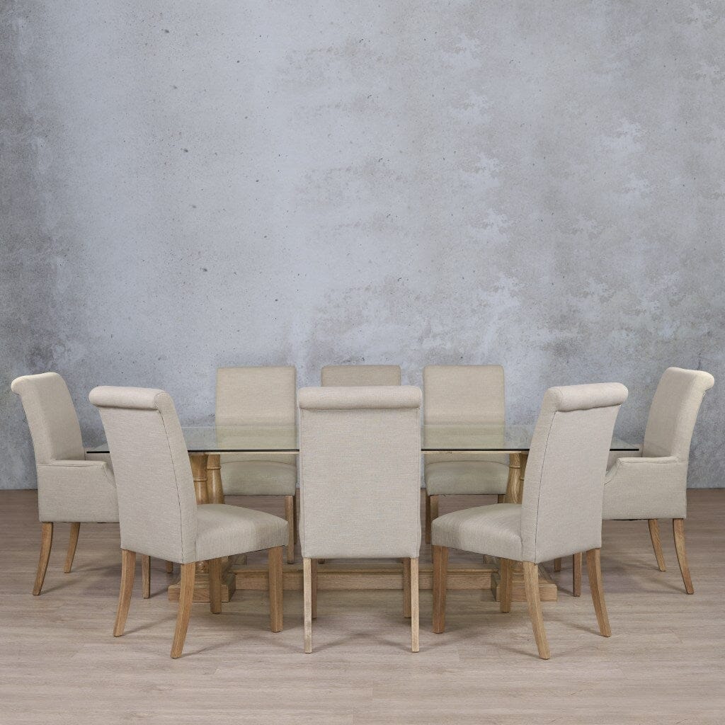 Charlotte Glass Top & Baron 8 Seater Dining Set Dining room set Leather Gallery Antique Natural Oak