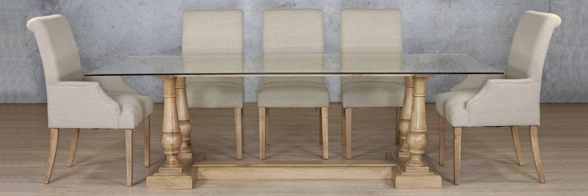 Charlotte Glass Top & Baron 8 Seater Dining Set Dining room set Leather Gallery 