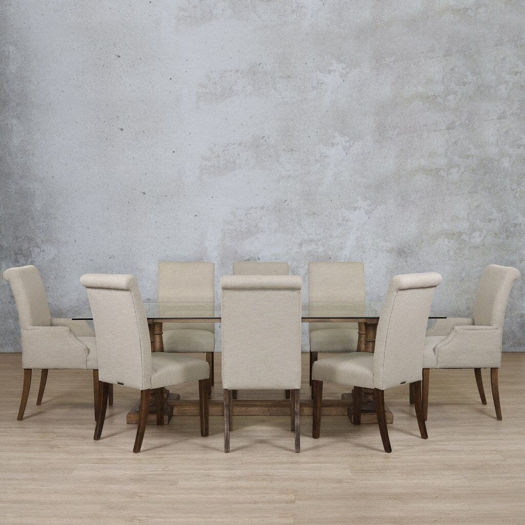 Charlotte Glass Top & Baron 8 Seater Dining Set Dining room set Leather Gallery Antique Dark Oak