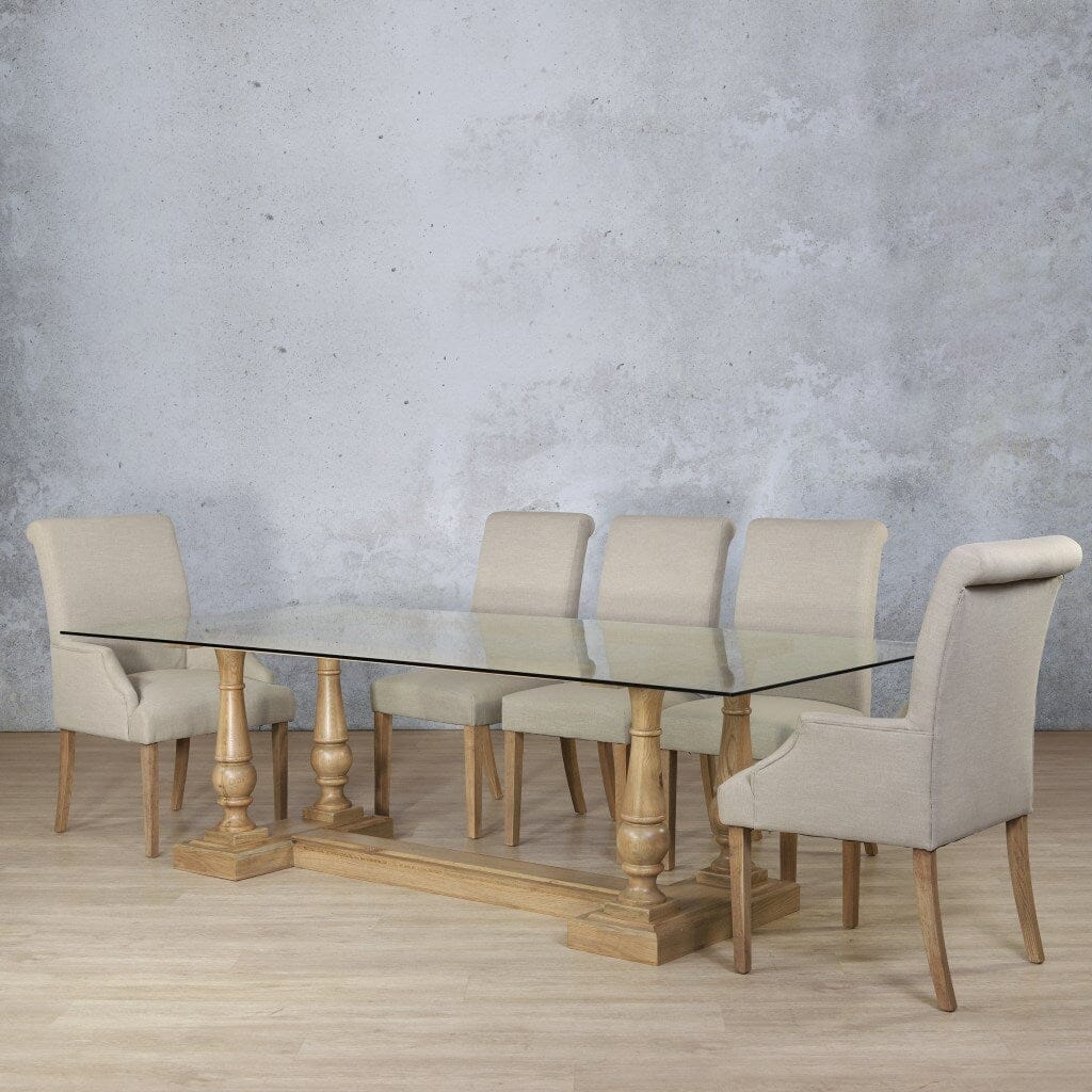 Charlotte Glass Top & Baron 8 Seater Dining Set Dining room set Leather Gallery Antique Natural Oak
