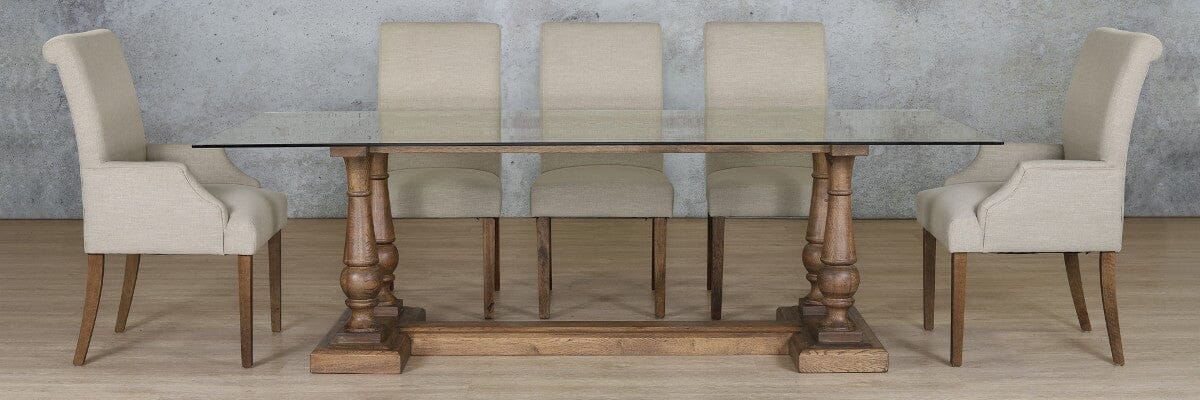 Charlotte Glass Top &amp; Baron 8 Seater Dining Set Dining room set Leather Gallery 