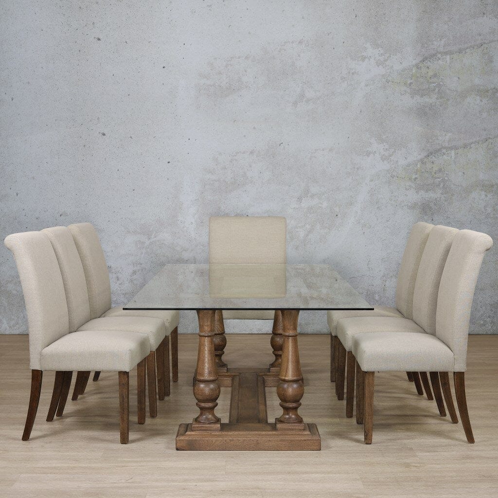 Charlotte Glass Top & Baron 8 Seater Dining Set Dining room set Leather Gallery Antique Dark Oak