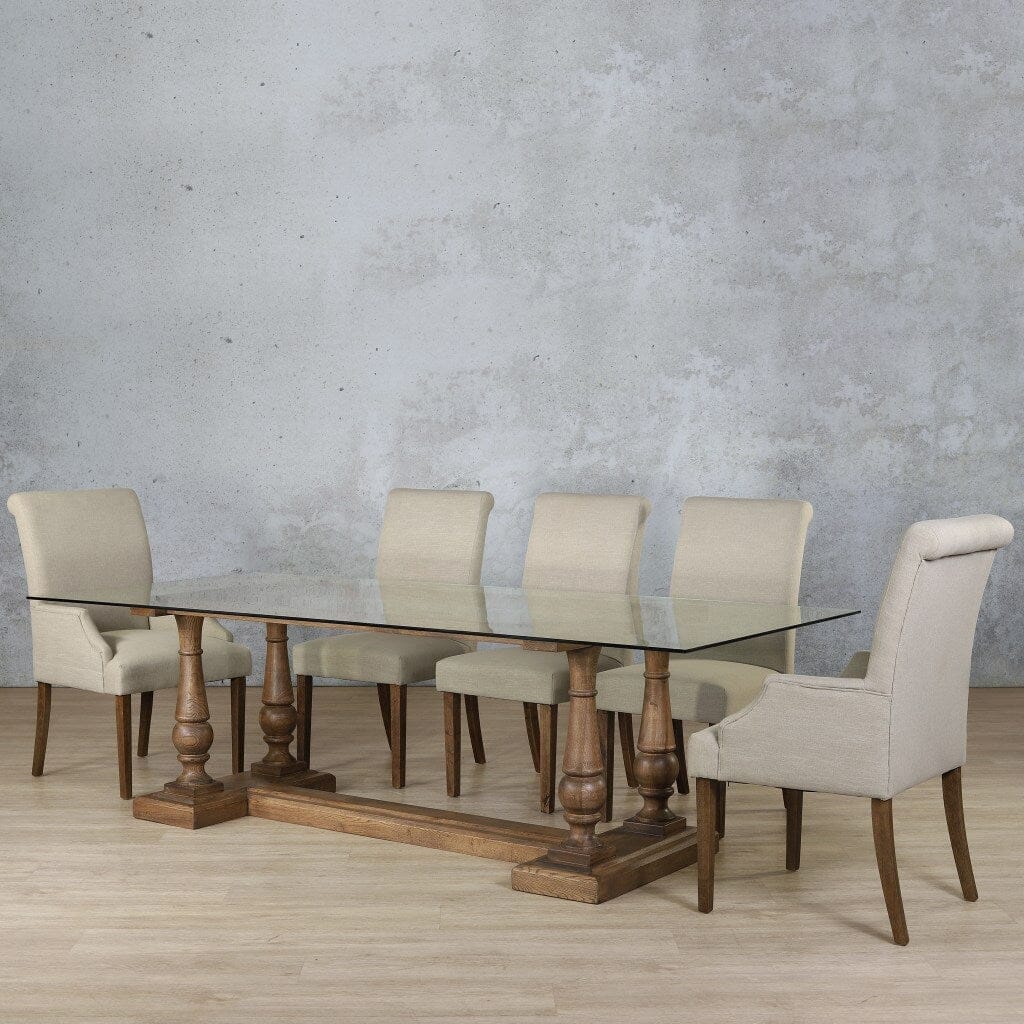 Charlotte Glass Top & Baron 8 Seater Dining Set Dining room set Leather Gallery Antique Dark Oak