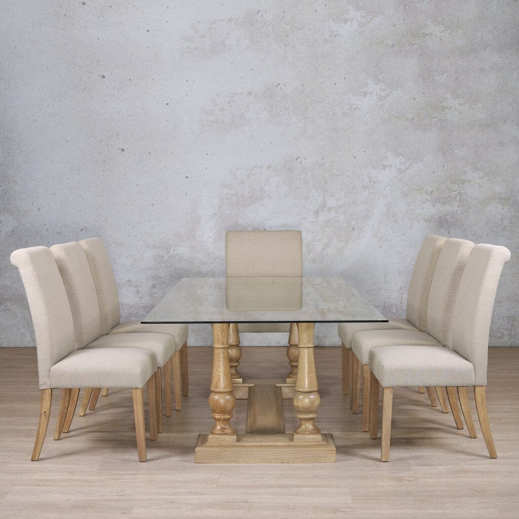 Charlotte Glass Top & Baron 8 Seater Dining Set Dining room set Leather Gallery Antique Natural Oak