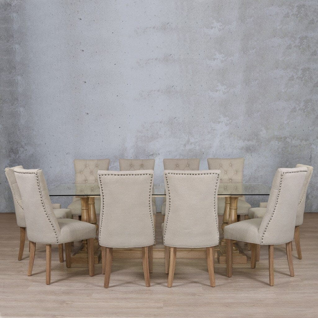 Charlotte Glass Top & Duchess 10 Seater Dining Set Dining room set Leather Gallery  Antique Natural Oak 