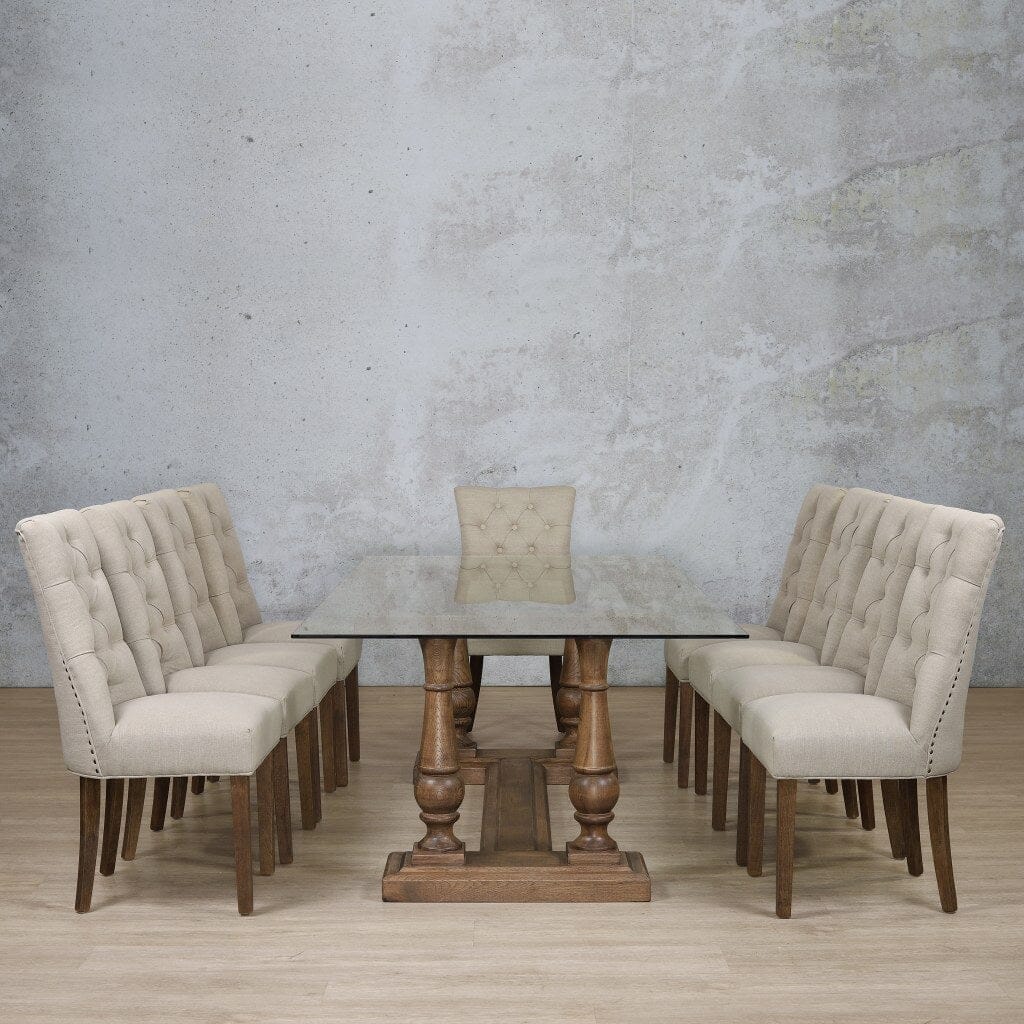 Charlotte Glass Top & Duchess 10 Seater Dining Set Dining room set Leather Gallery  Antique Dark Oak 