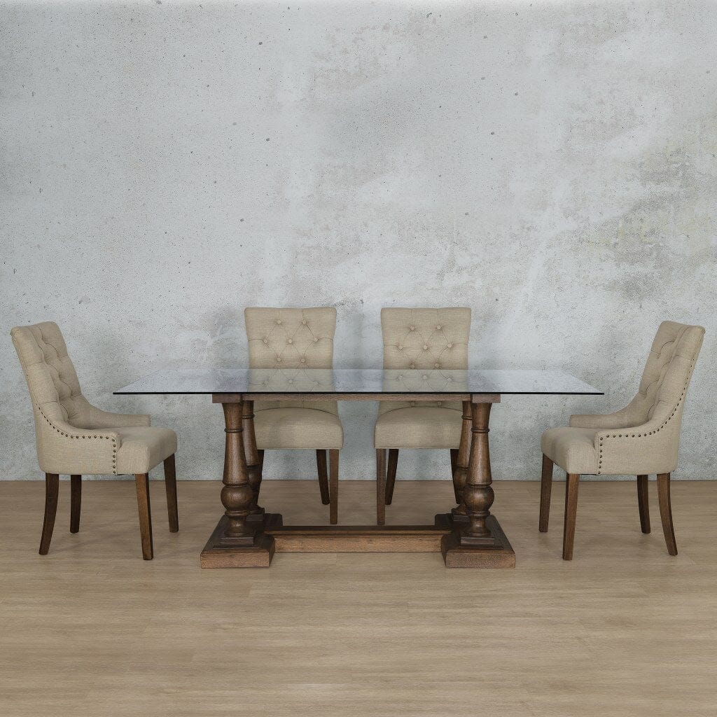 Charlotte Glass Top & Duchess 6 Seater Dining Set Dining room set Leather Gallery Antique Dark Oak 