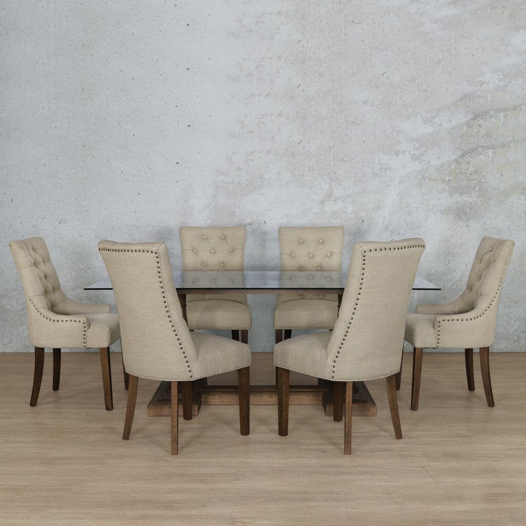 Charlotte Glass Top & Duchess 6 Seater Dining Set Dining room set Leather Gallery  Antique Dark Oak 