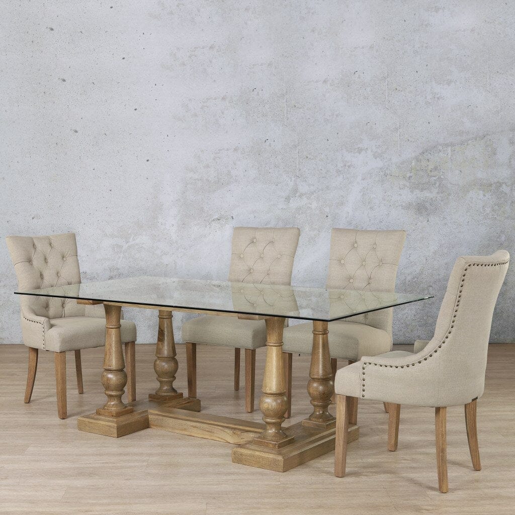 Charlotte Glass Top & Duchess 6 Seater Dining Set Dining room set Leather Gallery  Antique Natural Oak 
