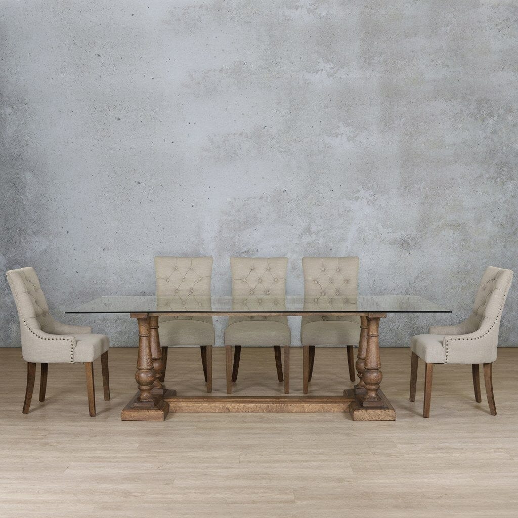 Charlotte Glass Top & Duchess 8 Seater Dining Set Dining room set Leather Gallery Antique Dark Oak 