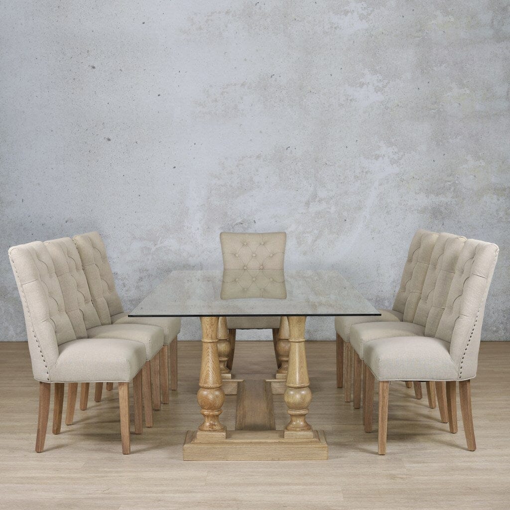 Charlotte Glass Top & Duchess 8 Seater Dining Set Dining room set Leather Gallery  Antique Natural Oak 