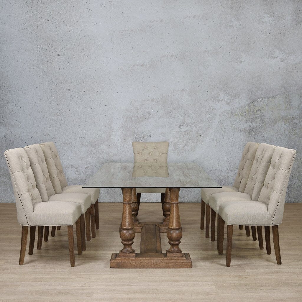 Charlotte Glass Top & Duchess 8 Seater Dining Set Dining room set Leather Gallery  Antique Dark Oak 