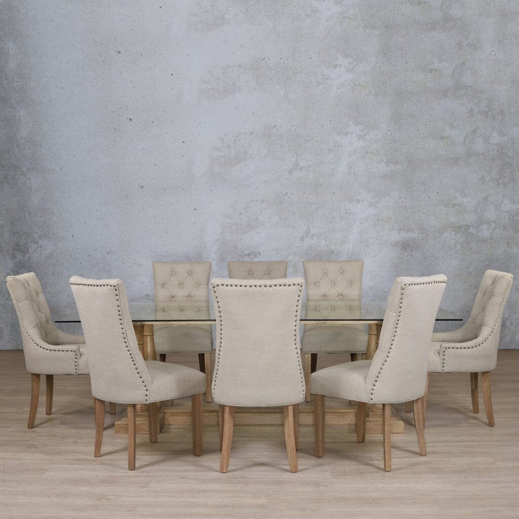 Charlotte Glass Top & Duchess 8 Seater Dining Set Dining room set Leather Gallery  Antique Natural Oak 