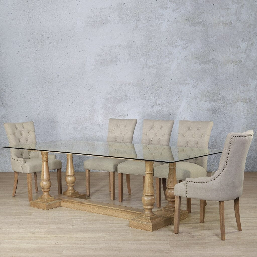 Charlotte Glass Top & Duchess 8 Seater Dining Set Dining room set Leather Gallery  Antique Natural Oak 